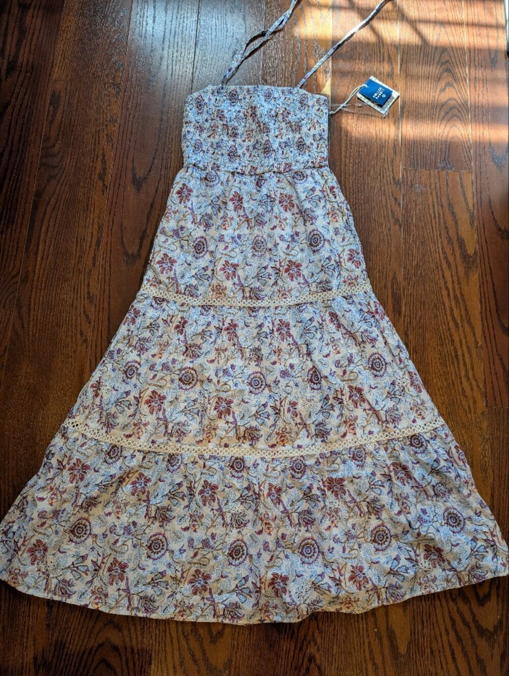Roller Rabbit Target Tier Floral Maxi Dress Cream Cotton Boho Cottagecore